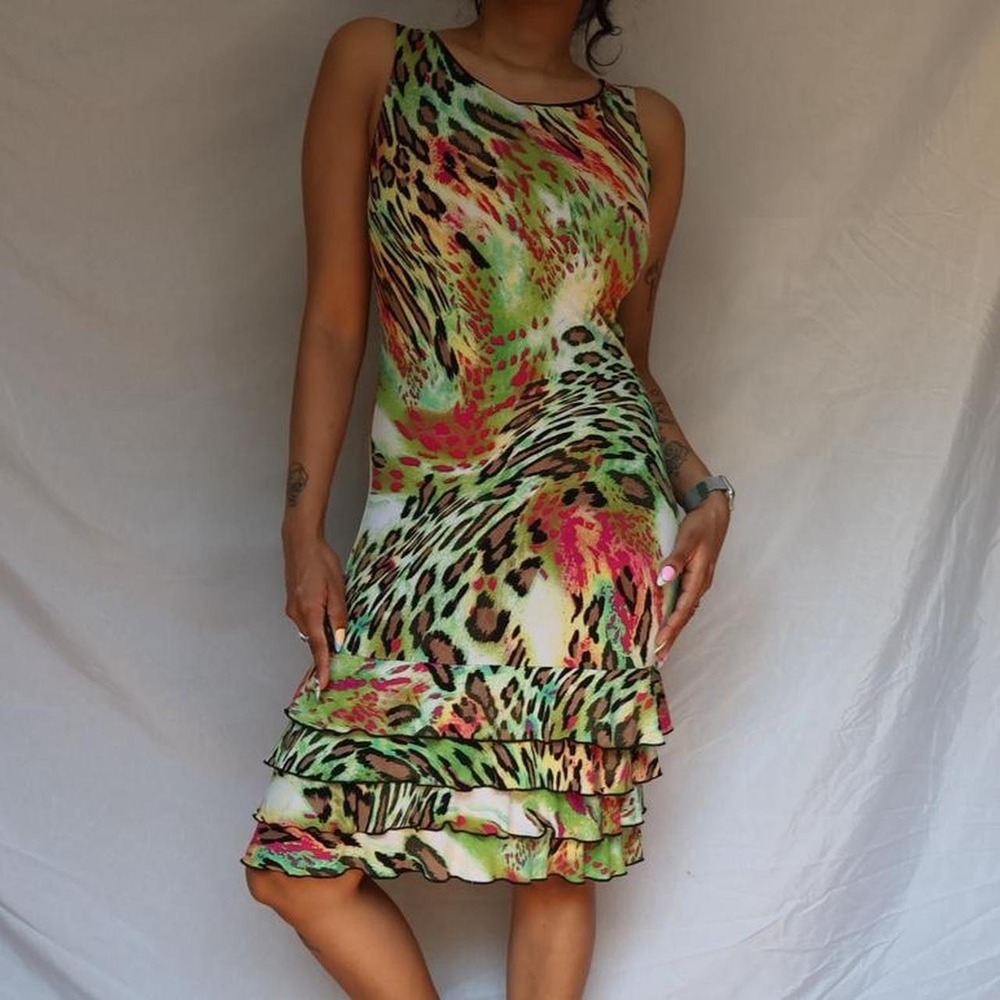 Colourful Leopard Ruffle Midi Dress